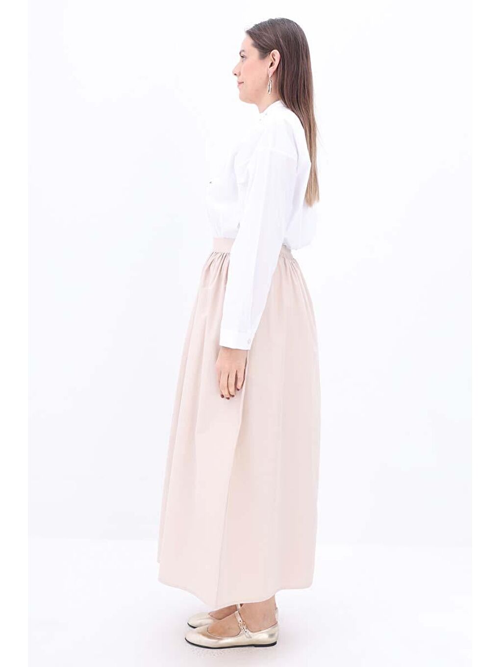 Ekru-Pamuklu Rahat Kalıp Etek-2