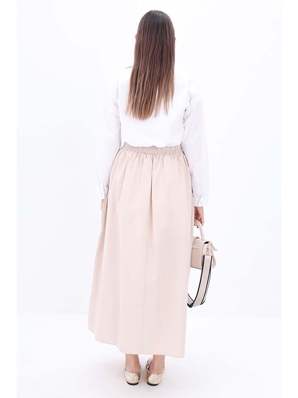 Ekru-Pamuklu Rahat Kalıp Etek-3