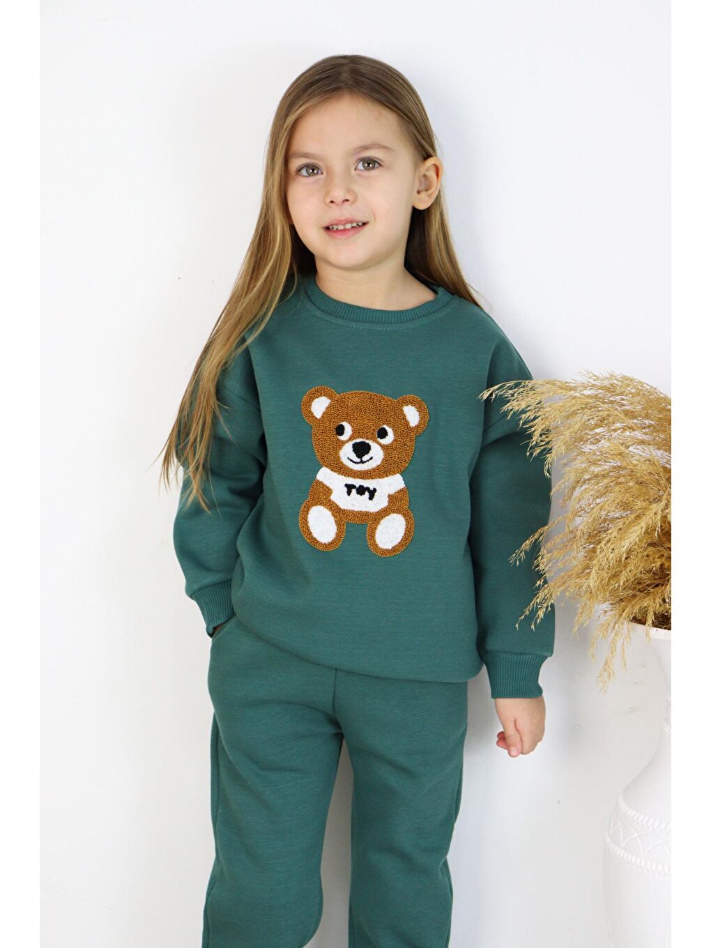 Harika KIDS Yeşil Kız-Erkek (Unisex) Çocuk İnterlok Kumaş Orta Kalınlıkta Nakışlı-Baskılı Örme Basic Eşofman Takımı - 4