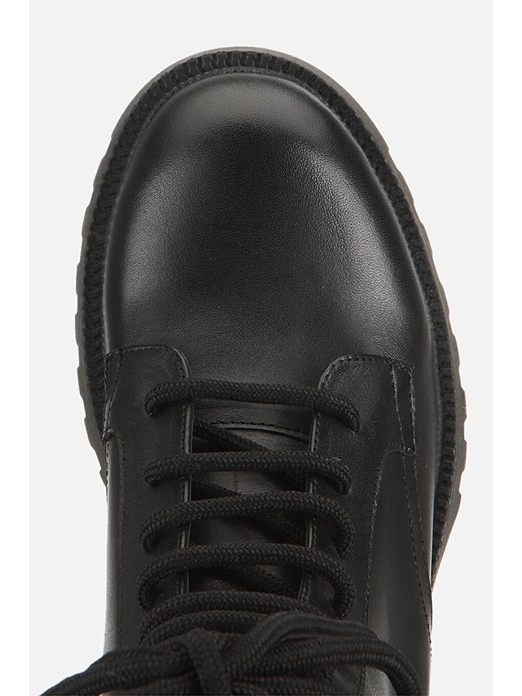 Kadın Deri Siyah Bağcıklı Düz Bot-4