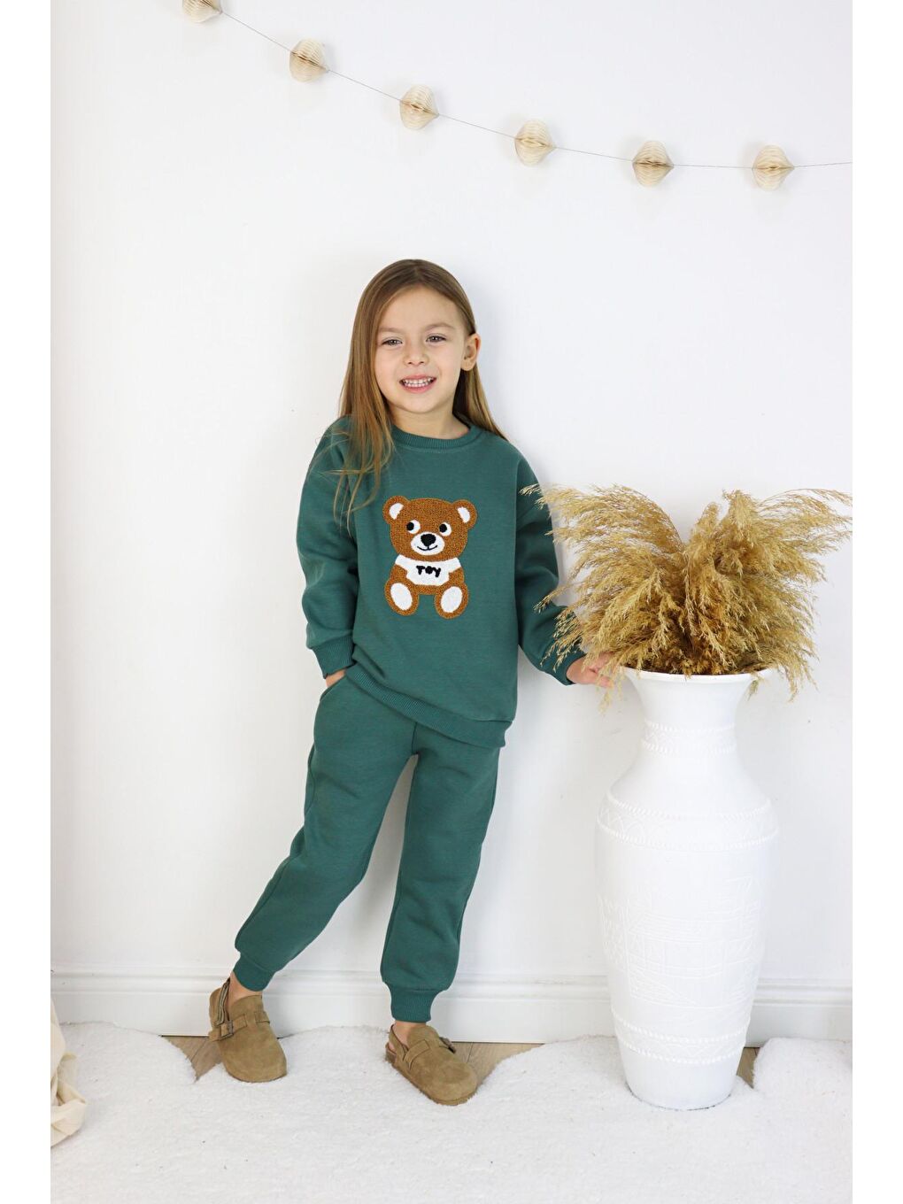 Harika KIDS Yeşil Kız-Erkek (Unisex) Çocuk İnterlok Kumaş Orta Kalınlıkta Nakışlı-Baskılı Örme Basic Eşofman Takımı - 5