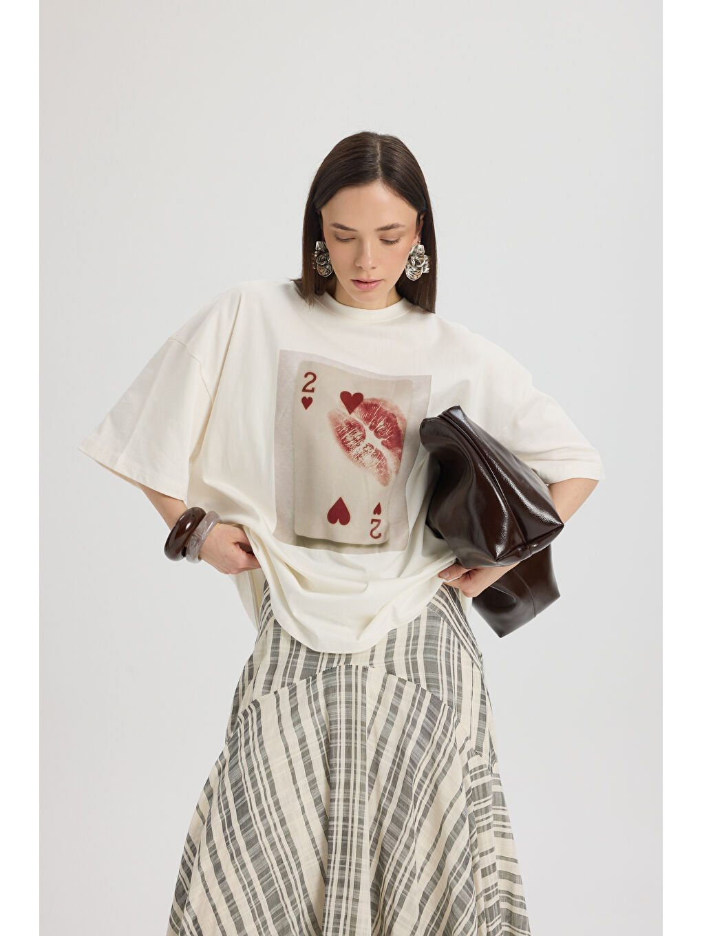 Two Of Hearts Oversize Beyaz T-Shirt