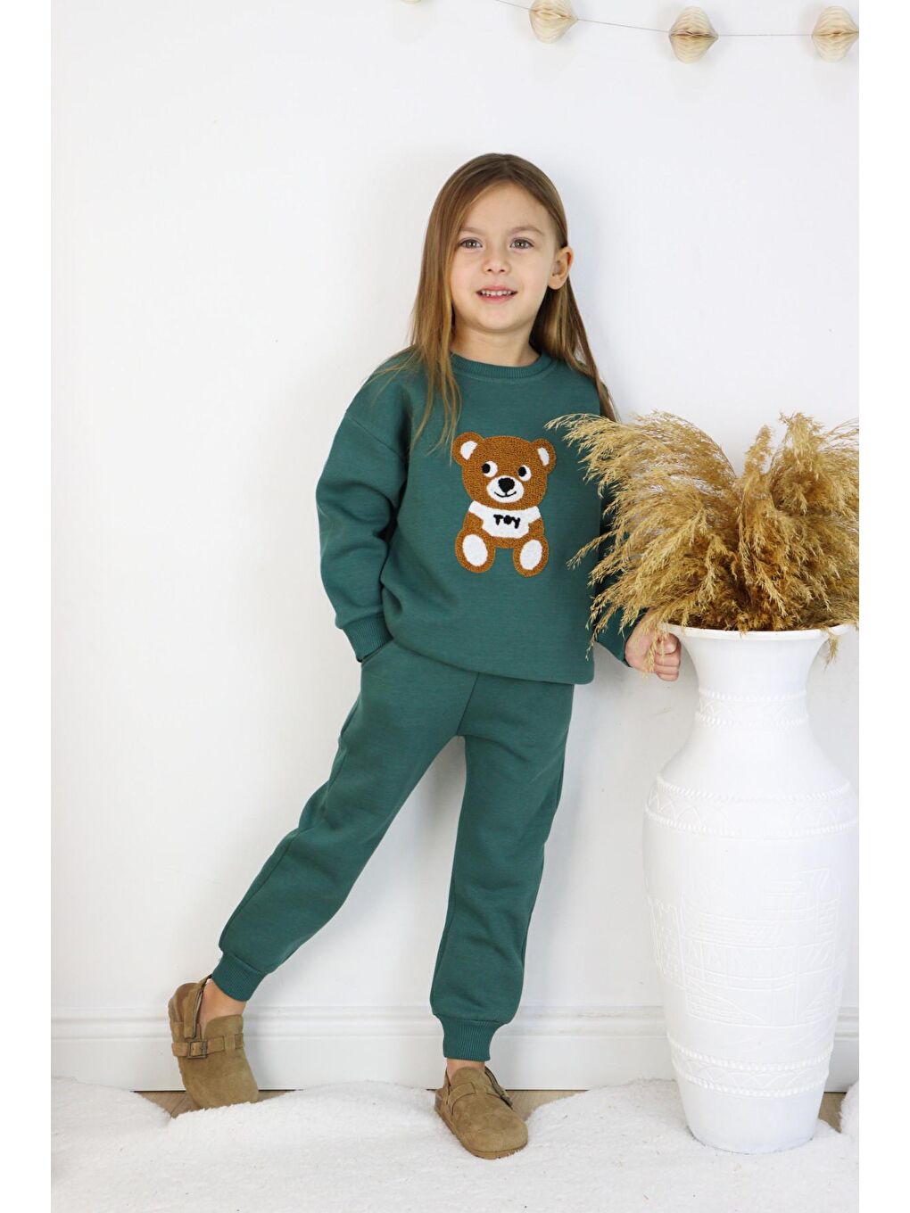 Harika KIDS Yeşil Kız-Erkek (Unisex) Çocuk İnterlok Kumaş Orta Kalınlıkta Nakışlı-Baskılı Örme Basic Eşofman Takımı - 6