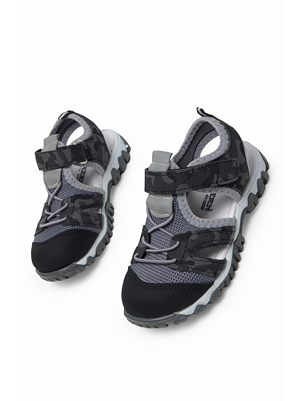 Çocuk Unisex Siyah Kamuflaj Çoçuk Cırt Ve Bağcıklı Rahat Kalıp Sandalet-3