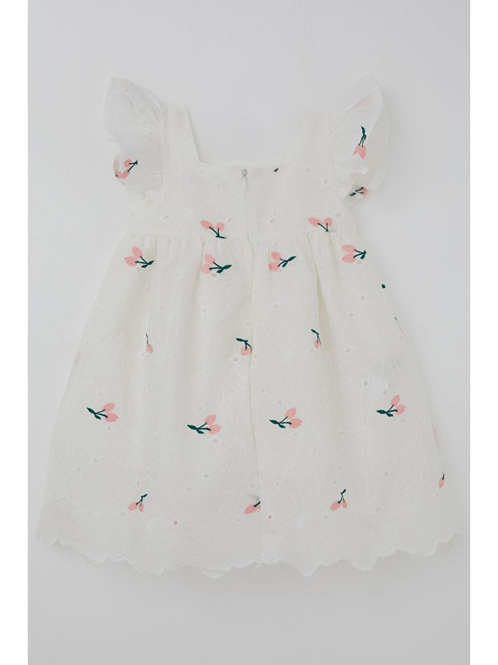 Kız Çocuk Elbise Kiraz Nakışlı Güpür Detaylı Ekru (3-8 Yaş)-1