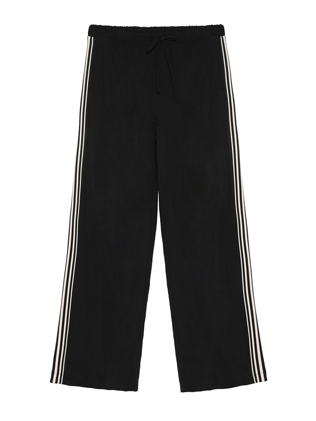 Çift Şeritli Beli Lastikli Pantolon Siyah