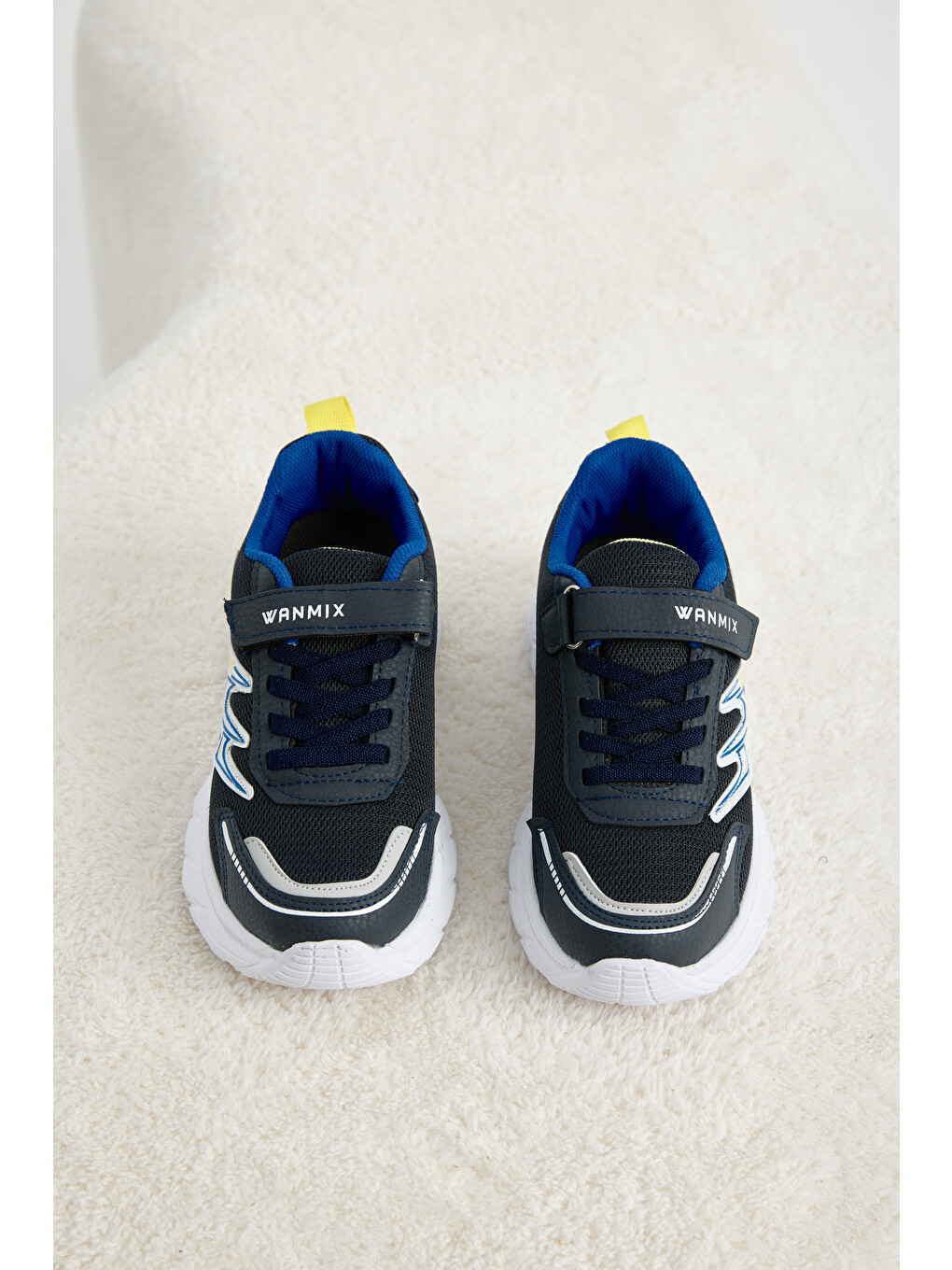 Çocuk Unisex Lacivert Sarı Rahat Kalıp Nefes Alabilen Cırtlı Sneaker-2