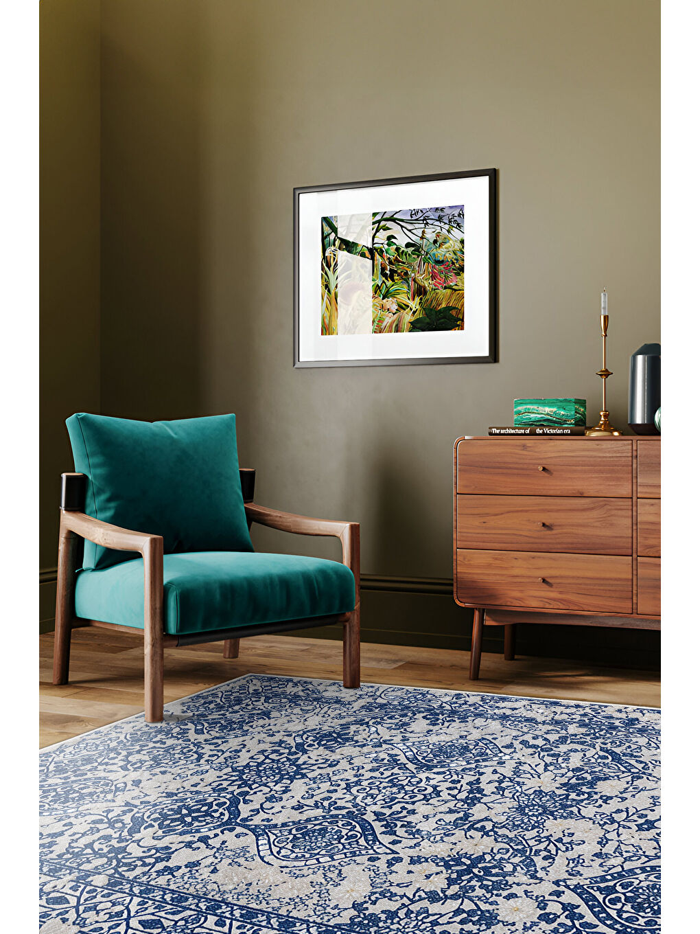 Mavi Dekoratif Özel Tasarım Yıkanabilir İnce Kaymaz Tabanlı Modern Halı KECE FR10-1