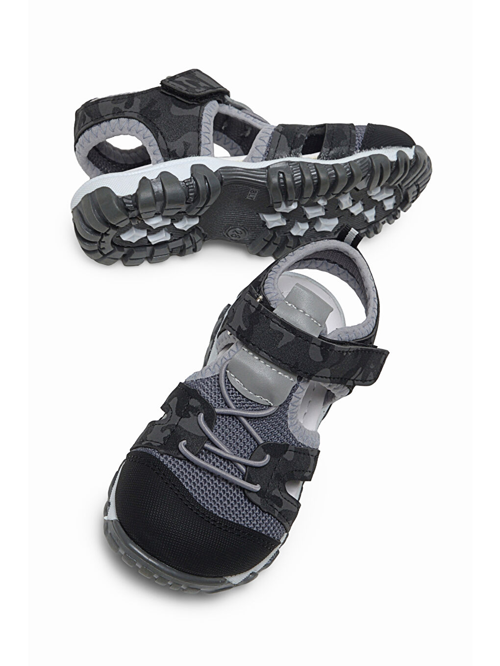 Çocuk Unisex Siyah Kamuflaj Çoçuk Cırt Ve Bağcıklı Rahat Kalıp Sandalet-4