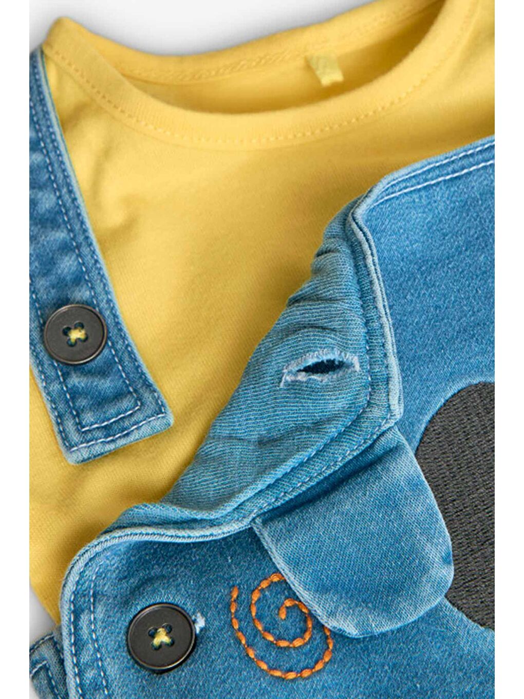 Karışık Kuala Nakışlı Erkek Bebek 2'li Salopet Şort Set-6