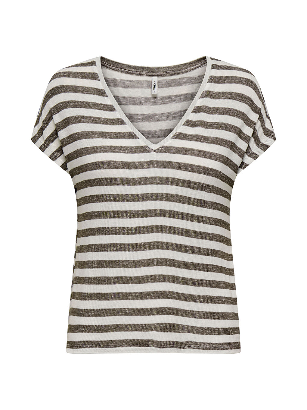 Beyaz Onlliran Regular Fit Çizgili V Yaka T Shirt 15369780