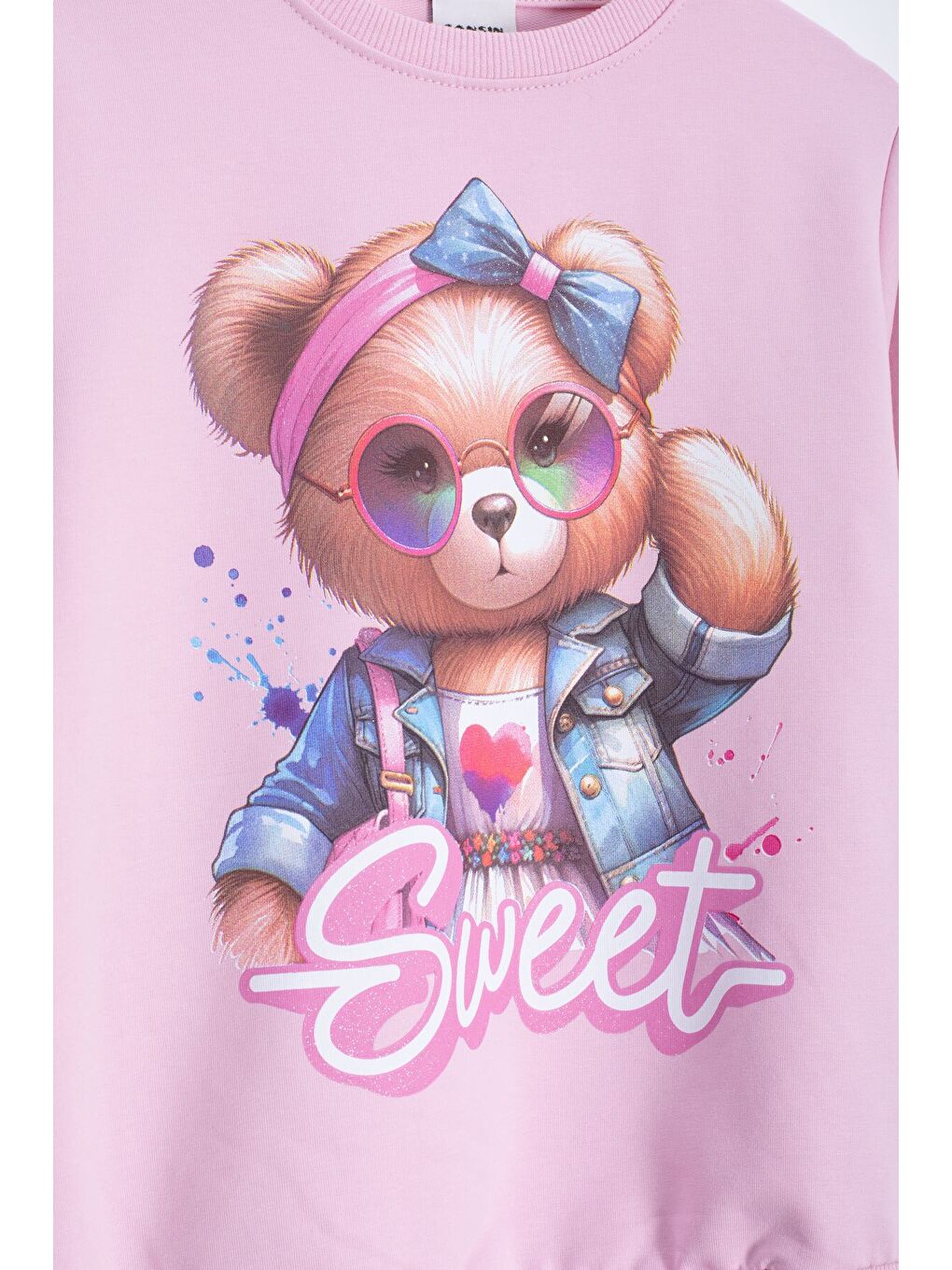 Pembe Ayıcık Baskılı Beli Lastikli Kız Çocuk Eşofman Takımı 22752-1