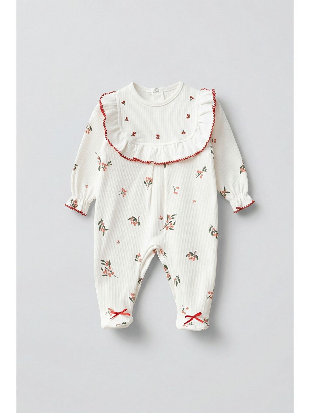 Karışık Kız Bebek Pamuklu Ekru Çiçek Desenli Tulum Ve Bandana Set