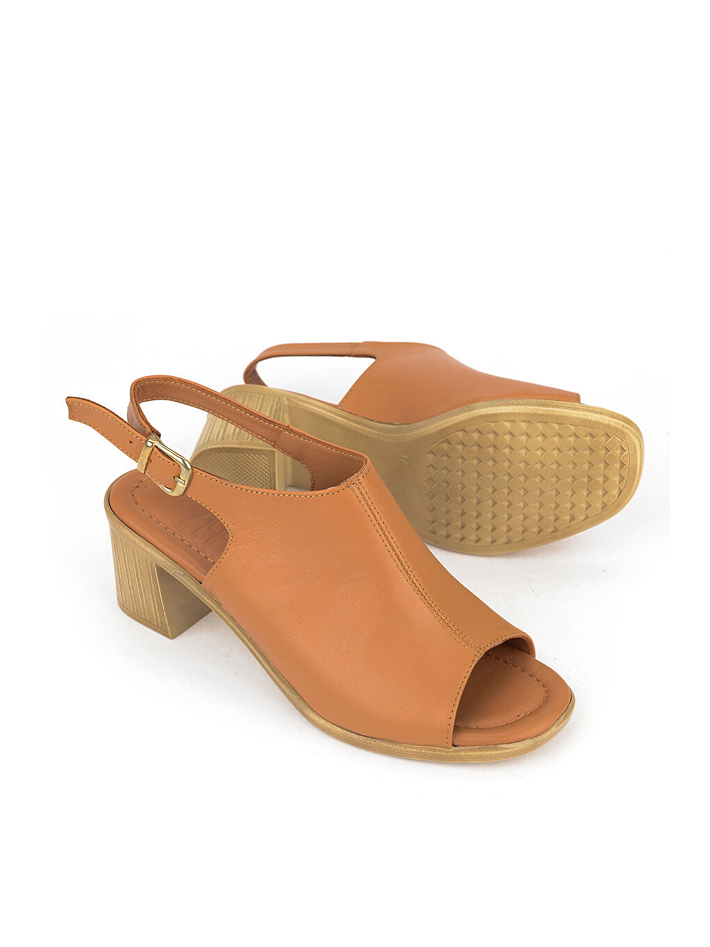 Kahverengi Kadın Hakiki Deri Topuklu Sandalet 1611020Z2212 Taba-3