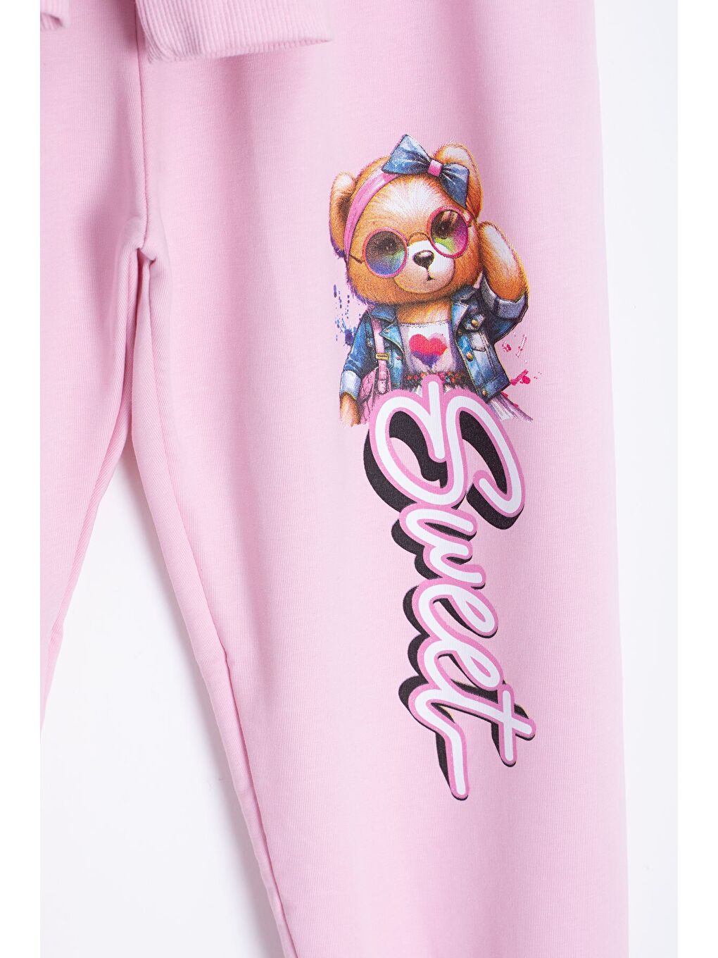 Pembe Ayıcık Baskılı Beli Lastikli Kız Çocuk Eşofman Takımı 22752-3