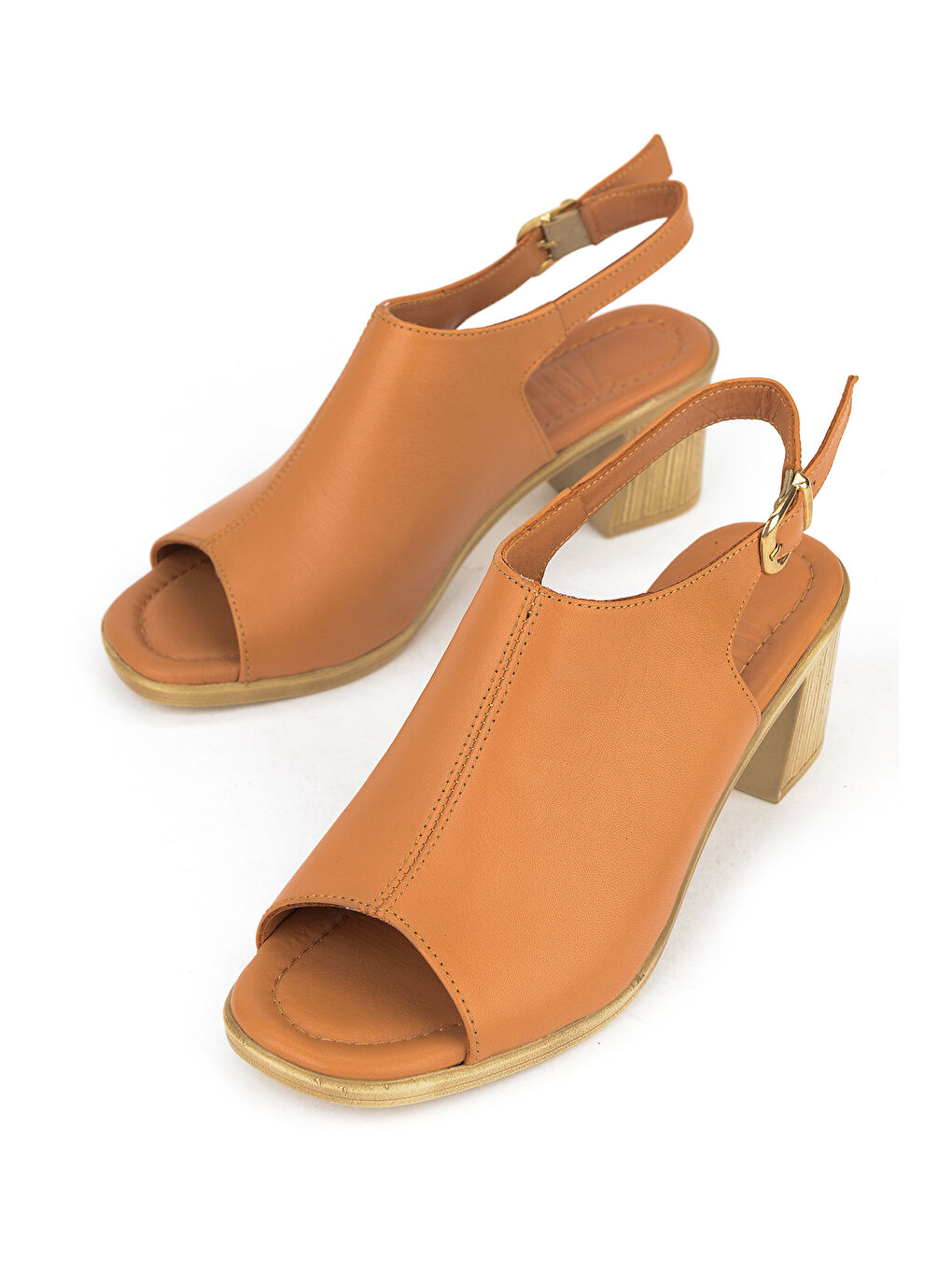 Kahverengi Kadın Hakiki Deri Topuklu Sandalet 1611020Z2212 Taba-4