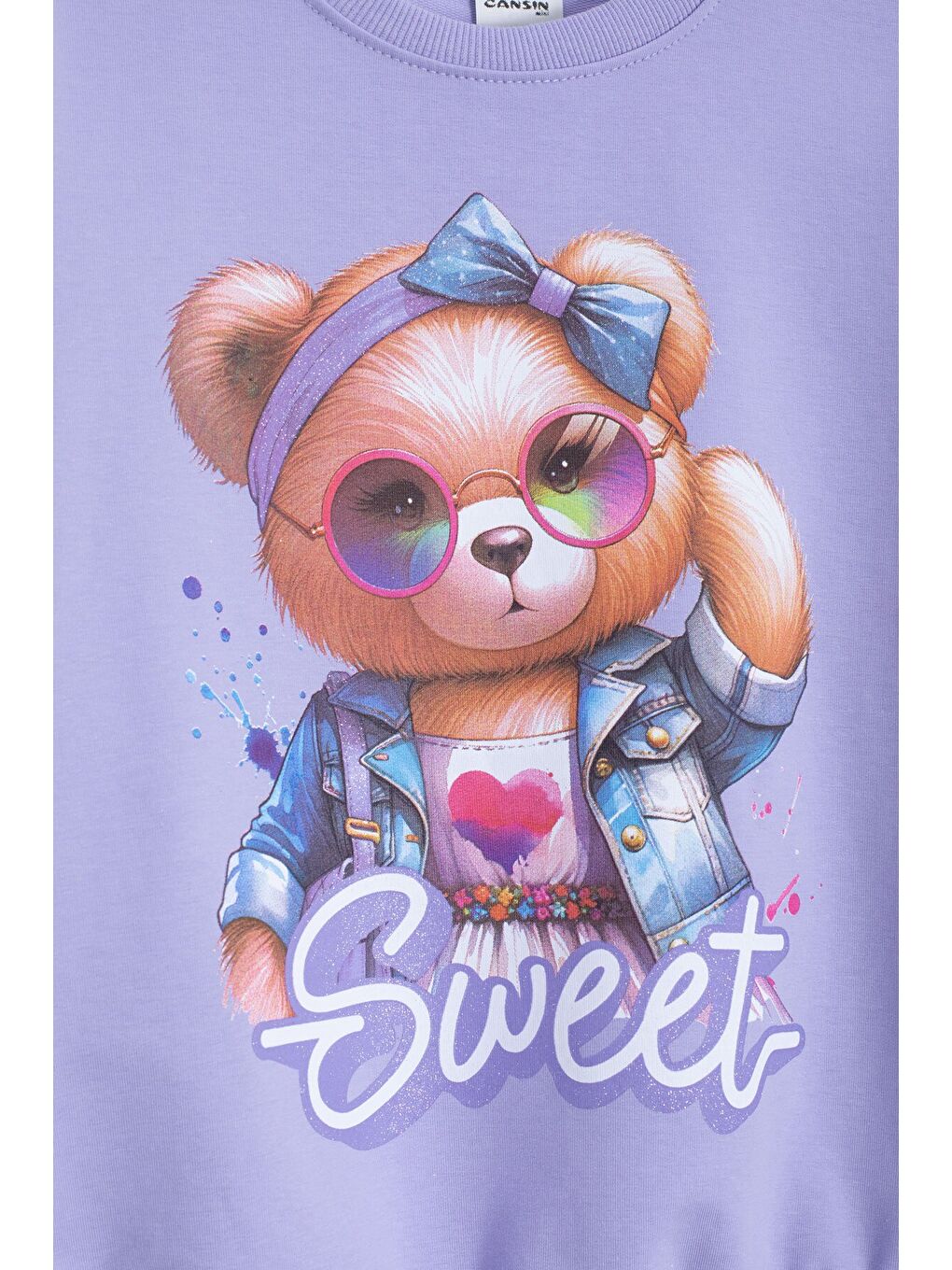 Lila Ayıcık Baskılı Beli Lastikli Kız Çocuk Eşofman Takımı 22754-1