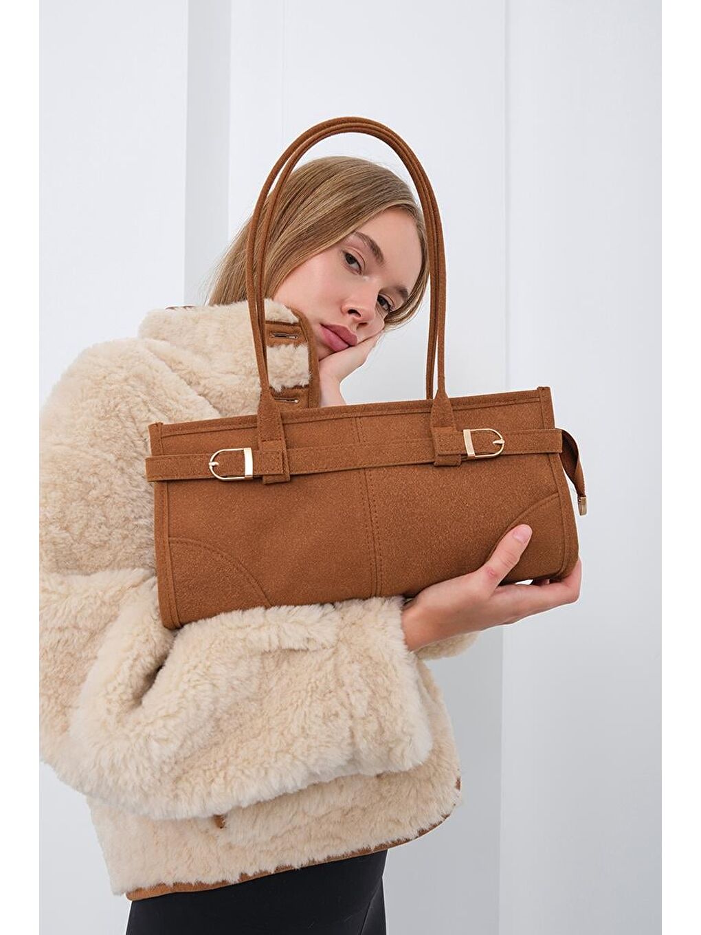 Kahverengi Enyola Vintage Süet Çanta Taba-1