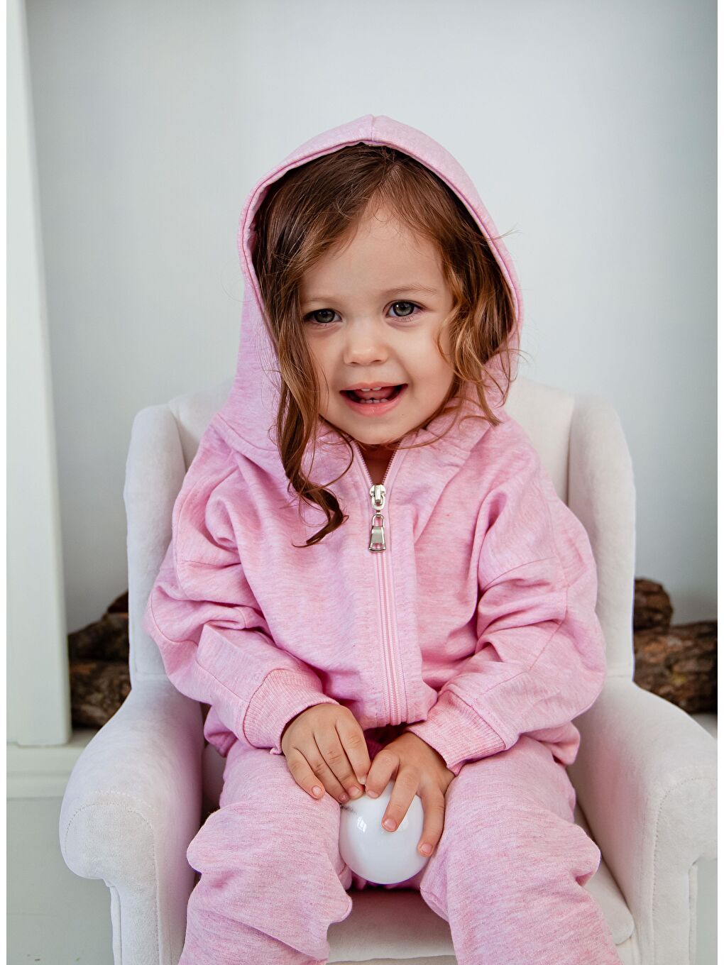 Pembe Fermuarlı Kapüşonlu Tek Sweat