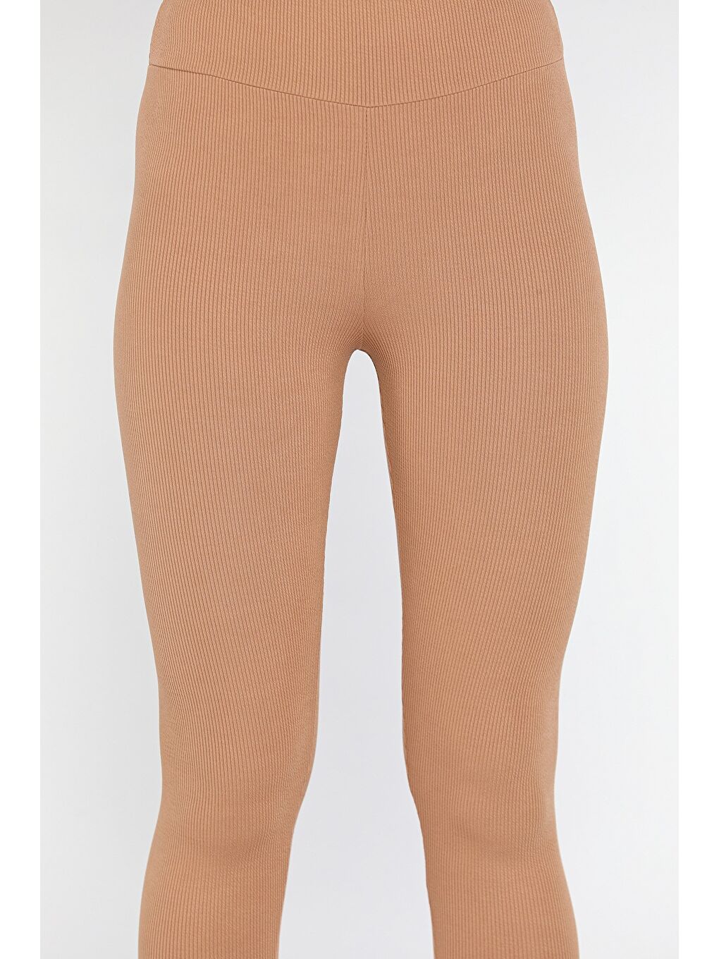 Ekru Kadın Fitilli Yüksek Bel Tayt-3