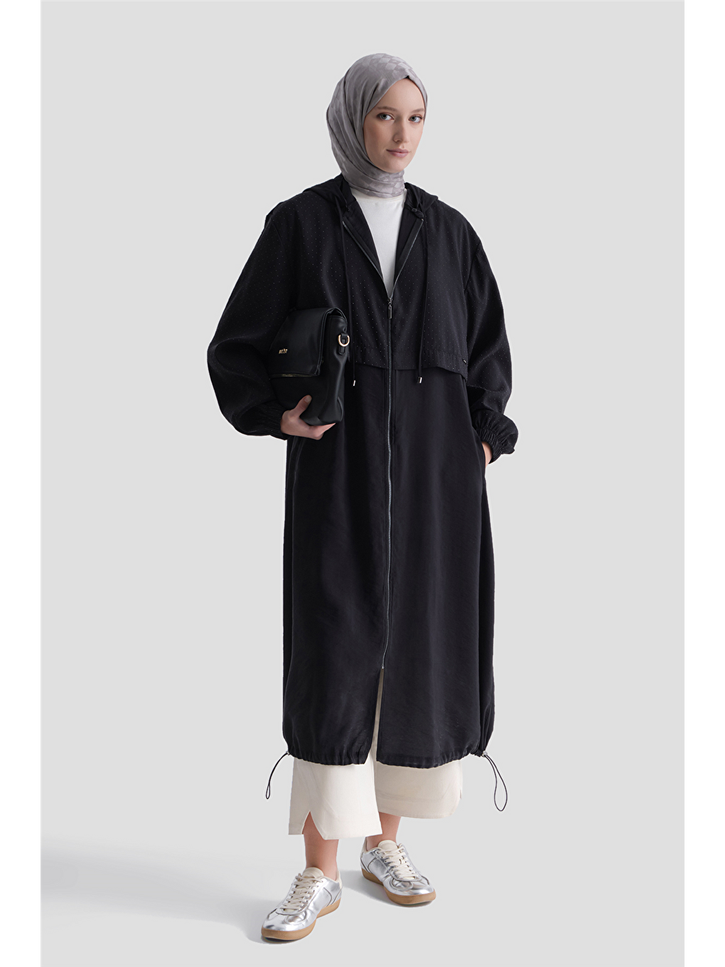 Kapüşonlu Modal Karışımlı Kap Siyah-1