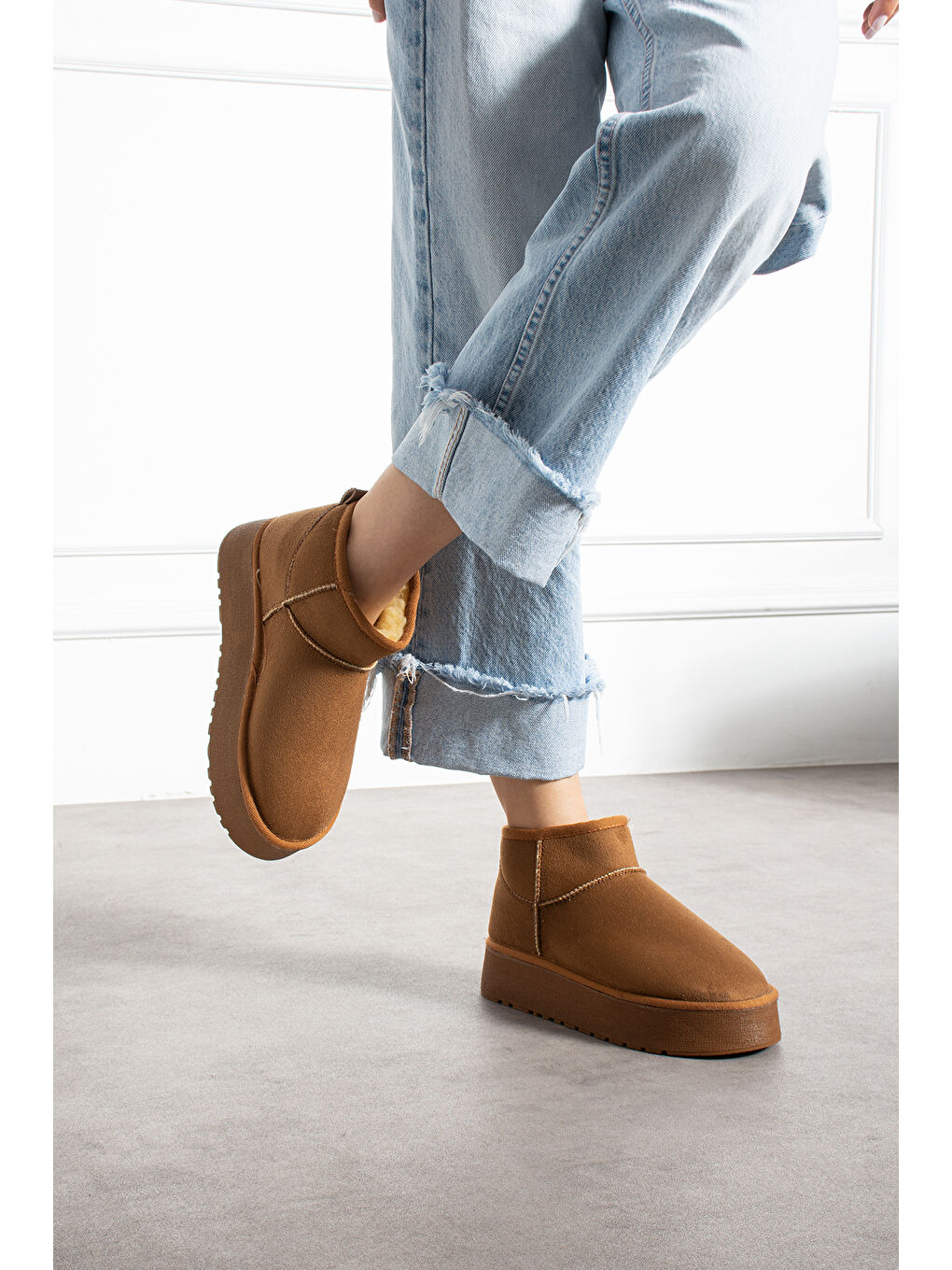 Kahverengi Kadın Kalın Taban Süet İçi Kürklü Günlük Bot-2