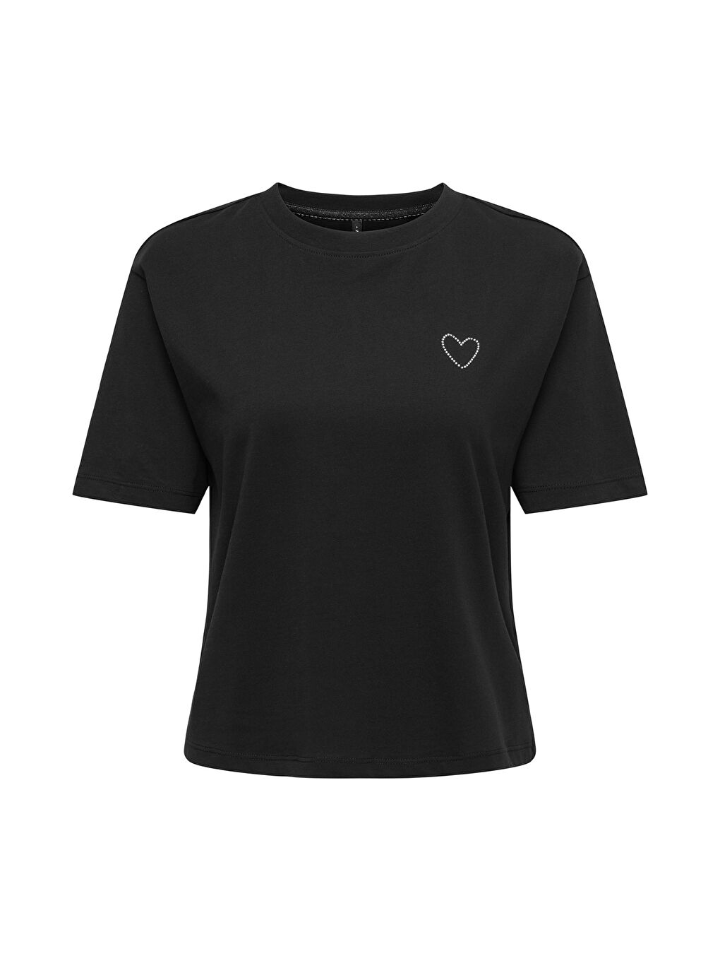 Siyah Onlrhine Pamuklu Boxy Fit Taş Detaylı Bisiklet Yaka T Shirt 15368901