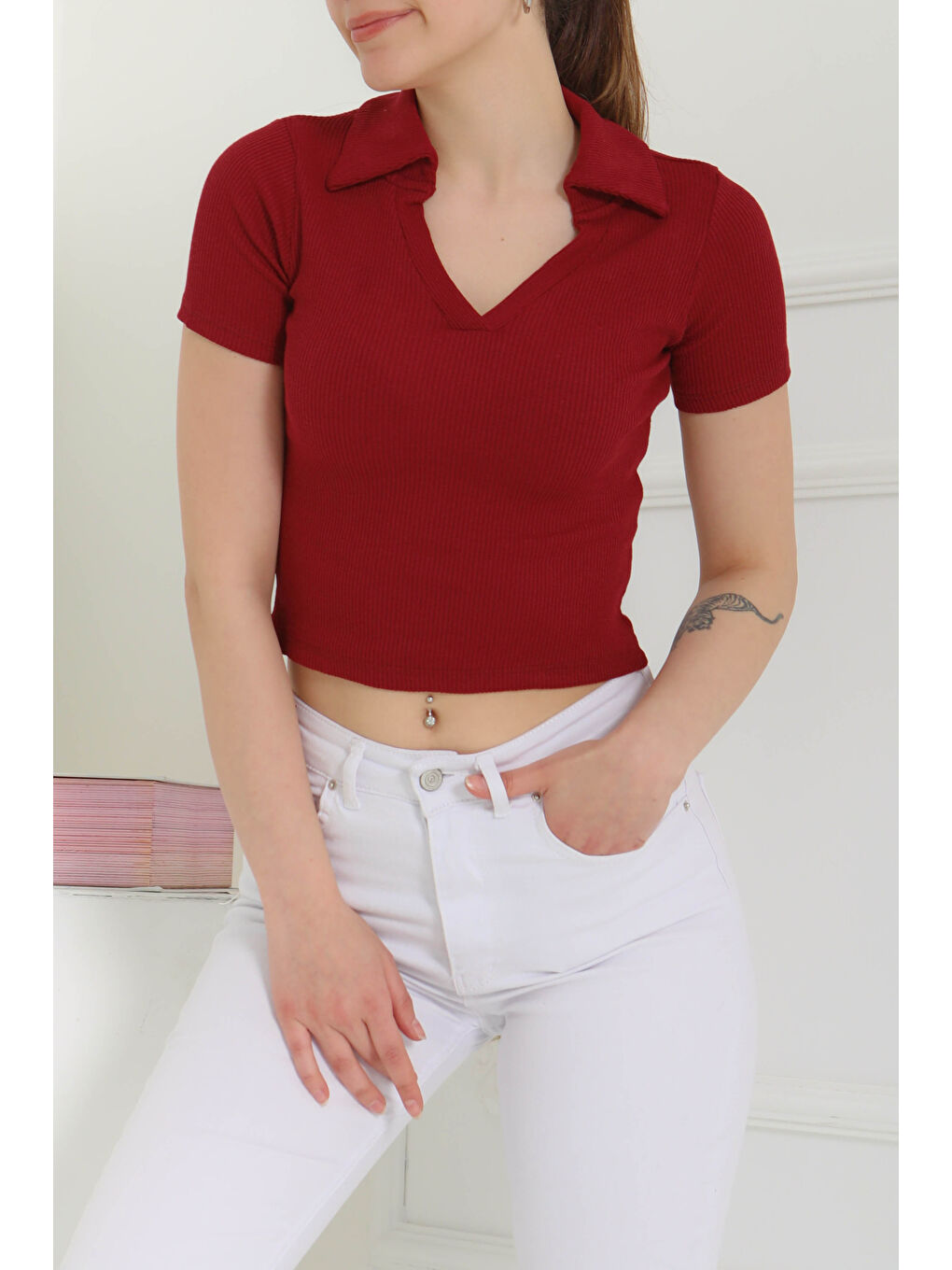 Polo Yaka Kısa Kollu Bady Bordo - 27143