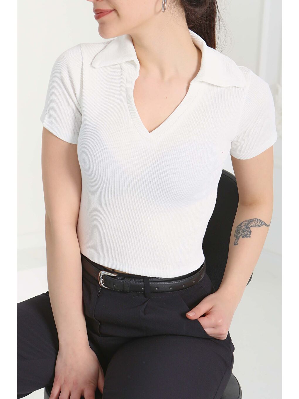 Polo Yaka Kısa Kollu Bady Beyaz - 27143-2