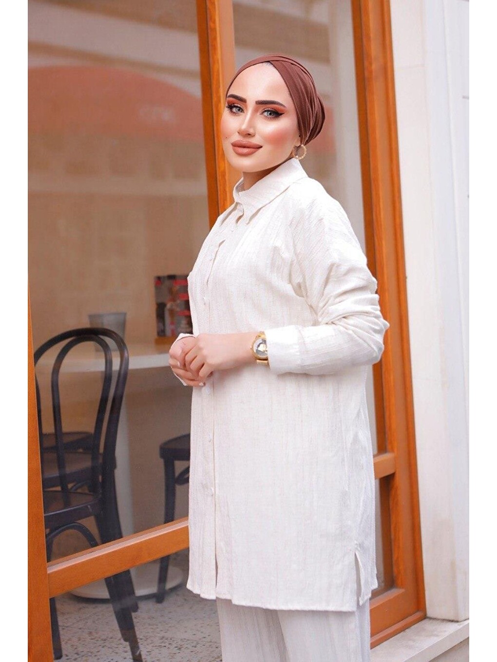 Ekru Kadın Paça Lastikli Takım-1