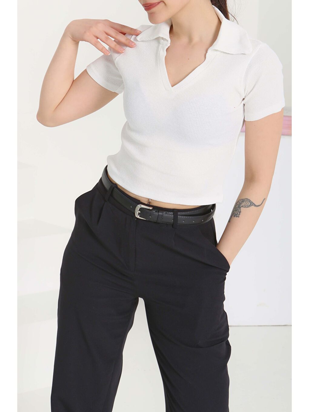 Polo Yaka Kısa Kollu Bady Beyaz - 27143-3