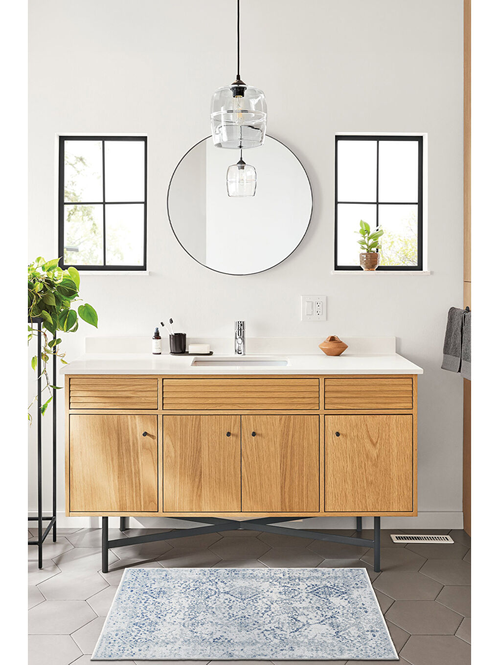 Mavi Dekoratif Özel Tasarım Yıkanabilir İnce Kaymaz Tabanlı Modern Halı KECE FR07-3