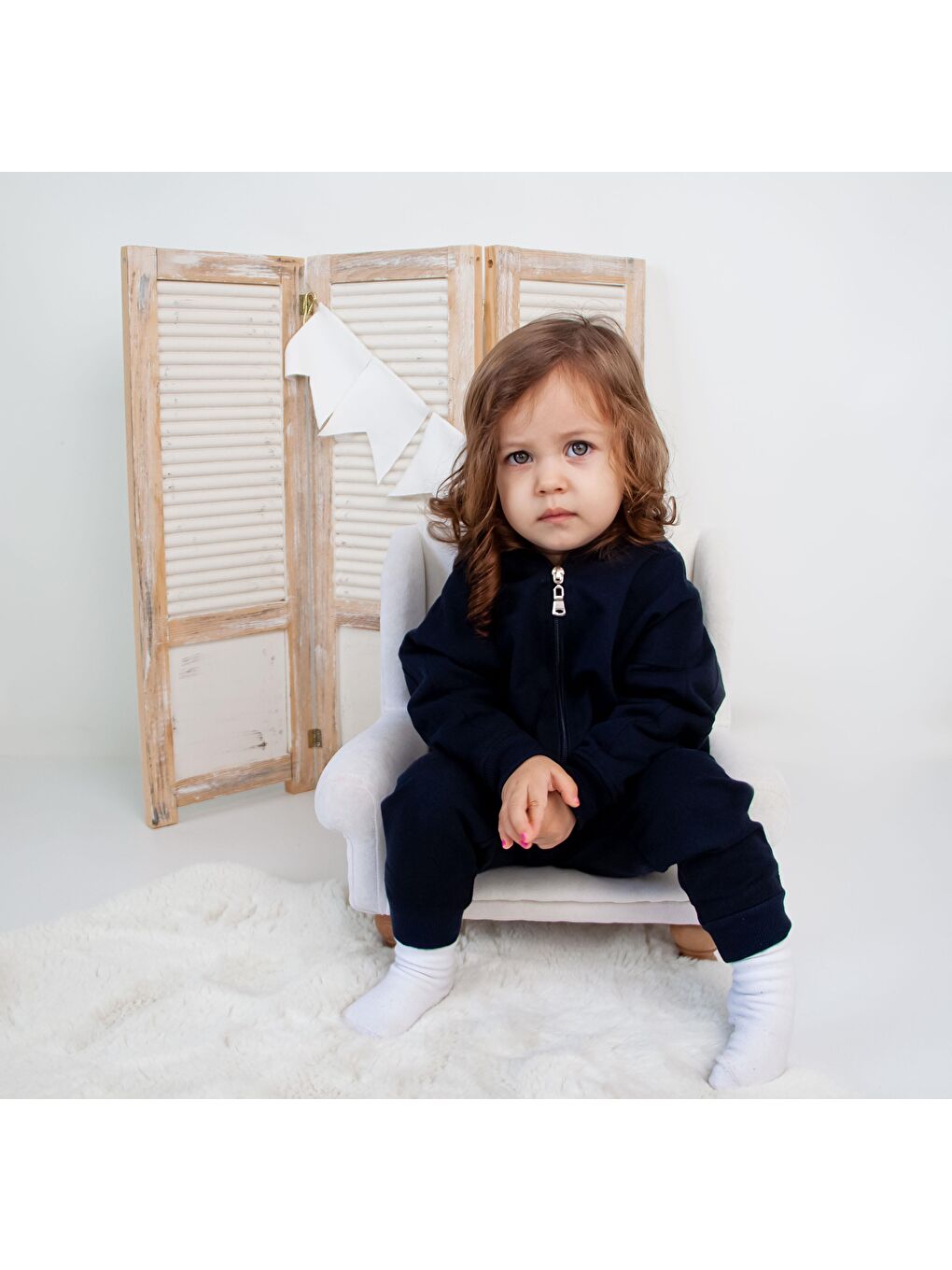 Lacivert Fermuarlı Kapüşonlu Tek Sweat-1