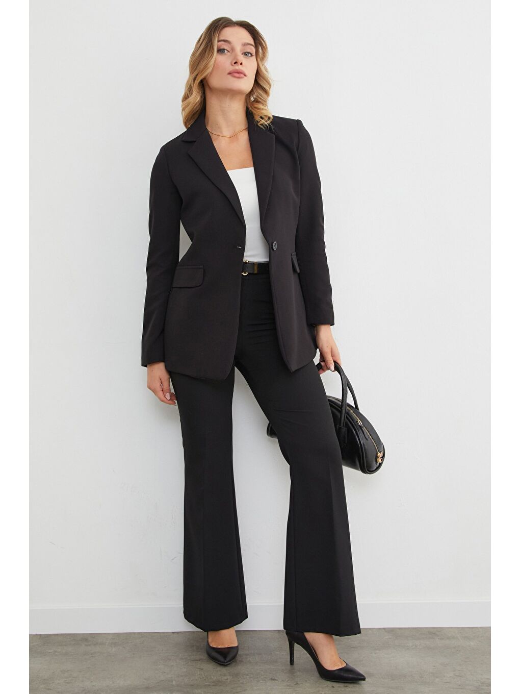 Siyah Basic Tek Düğmeli Blazer Ceket-1