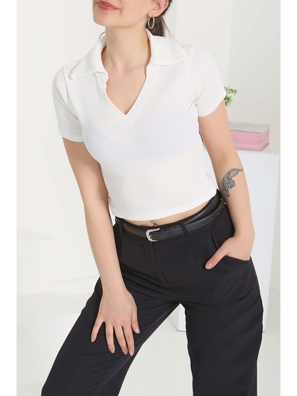 Polo Yaka Kısa Kollu Bady Beyaz - 27143-4