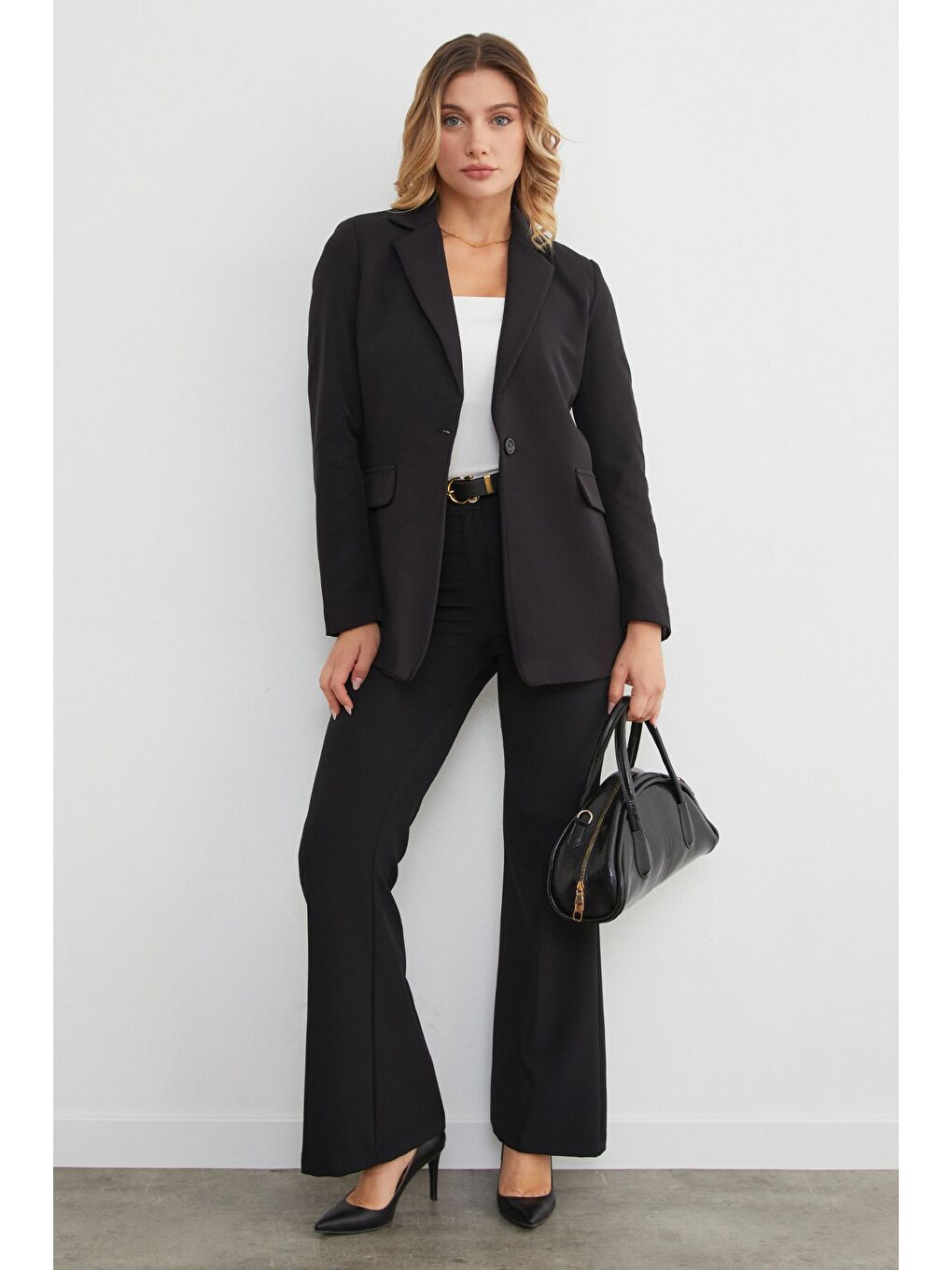 Siyah Basic Tek Düğmeli Blazer Ceket-3