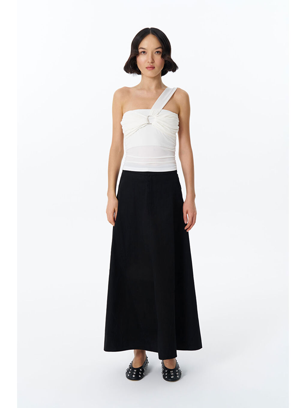 Toka Aksesuarlı Straplez Bluz Ekru-2