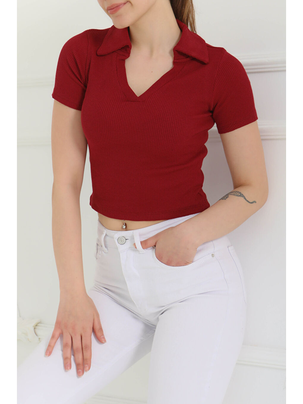 Polo Yaka Kısa Kollu Bady Bordo - 27143-2