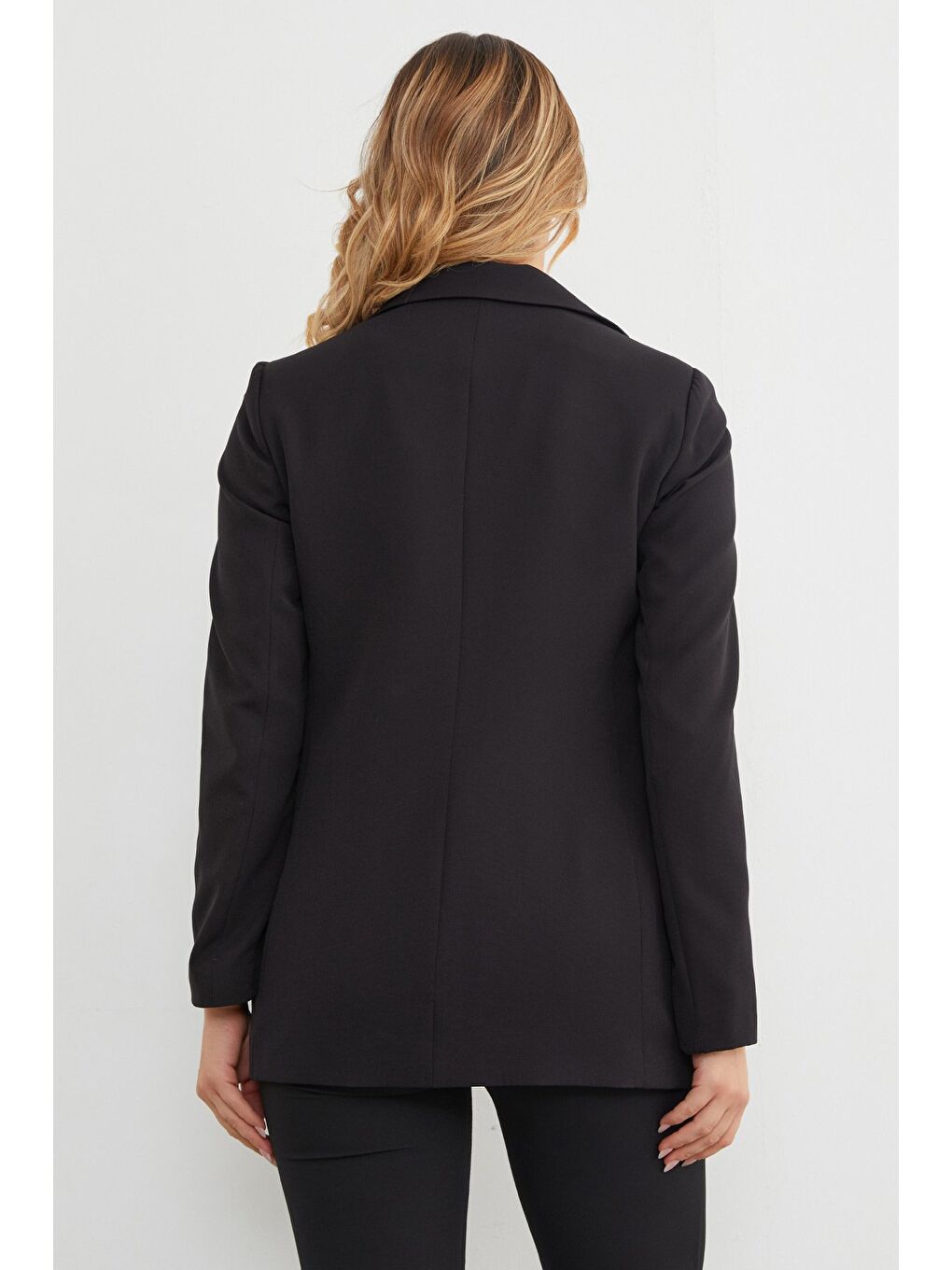 Siyah Basic Tek Düğmeli Blazer Ceket-4