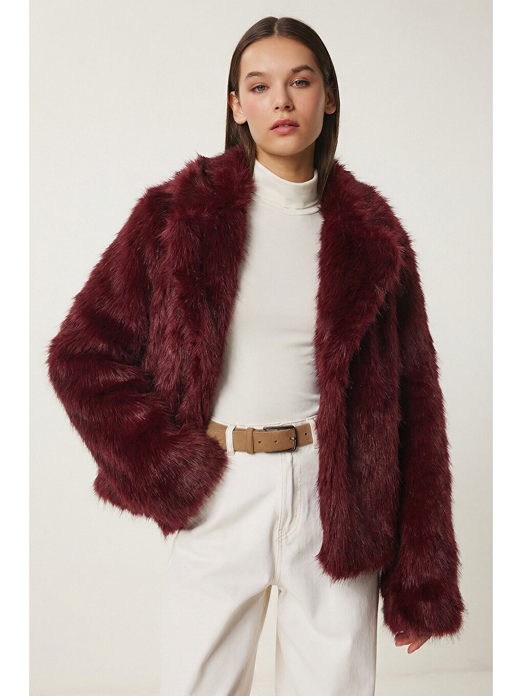 Bordo Suni Kürk Ceket BORDO LAX0001-1