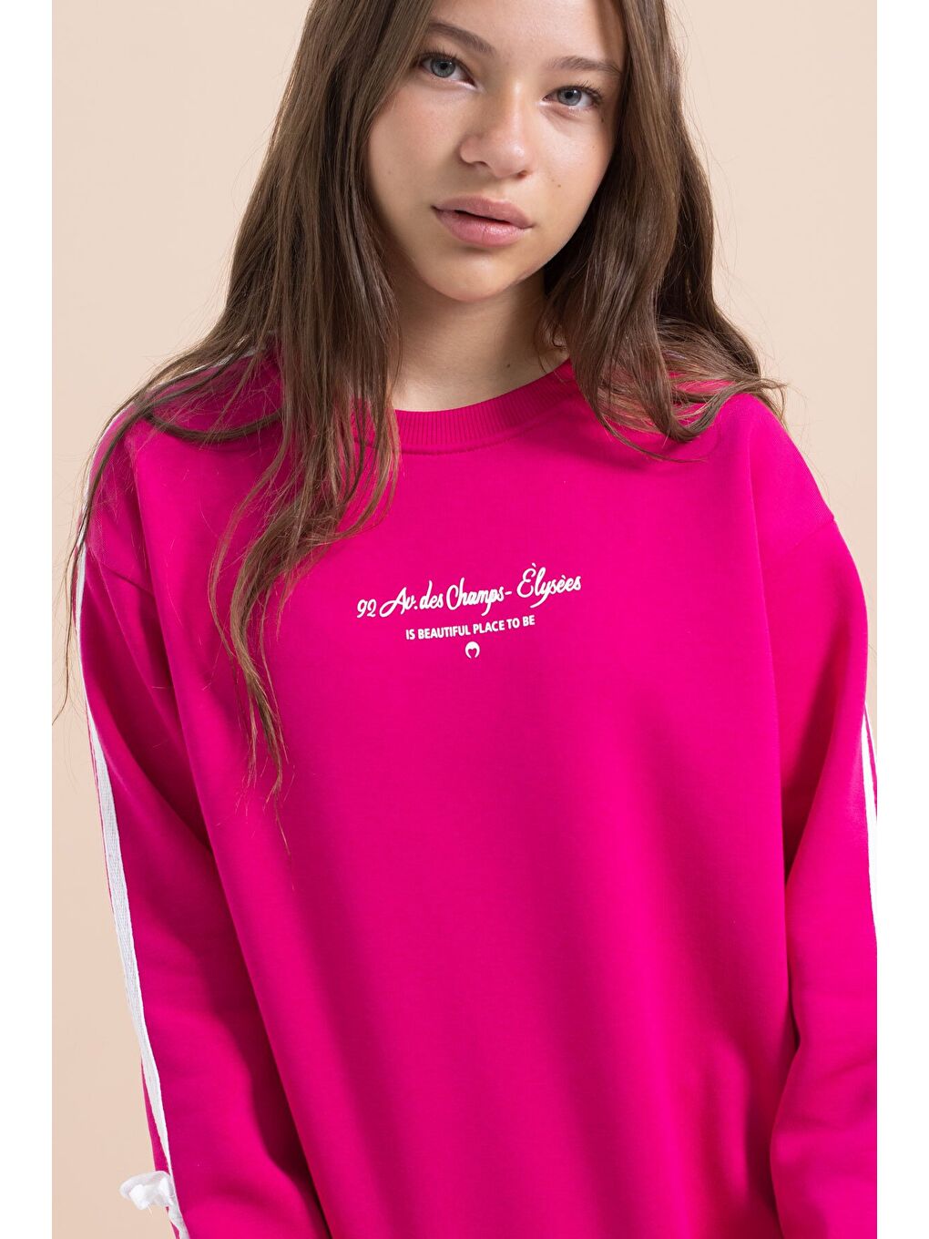 Fuşya Kız Çocuk Şerit Detaylı 3 İplik Şardonlu Takım 21517-4