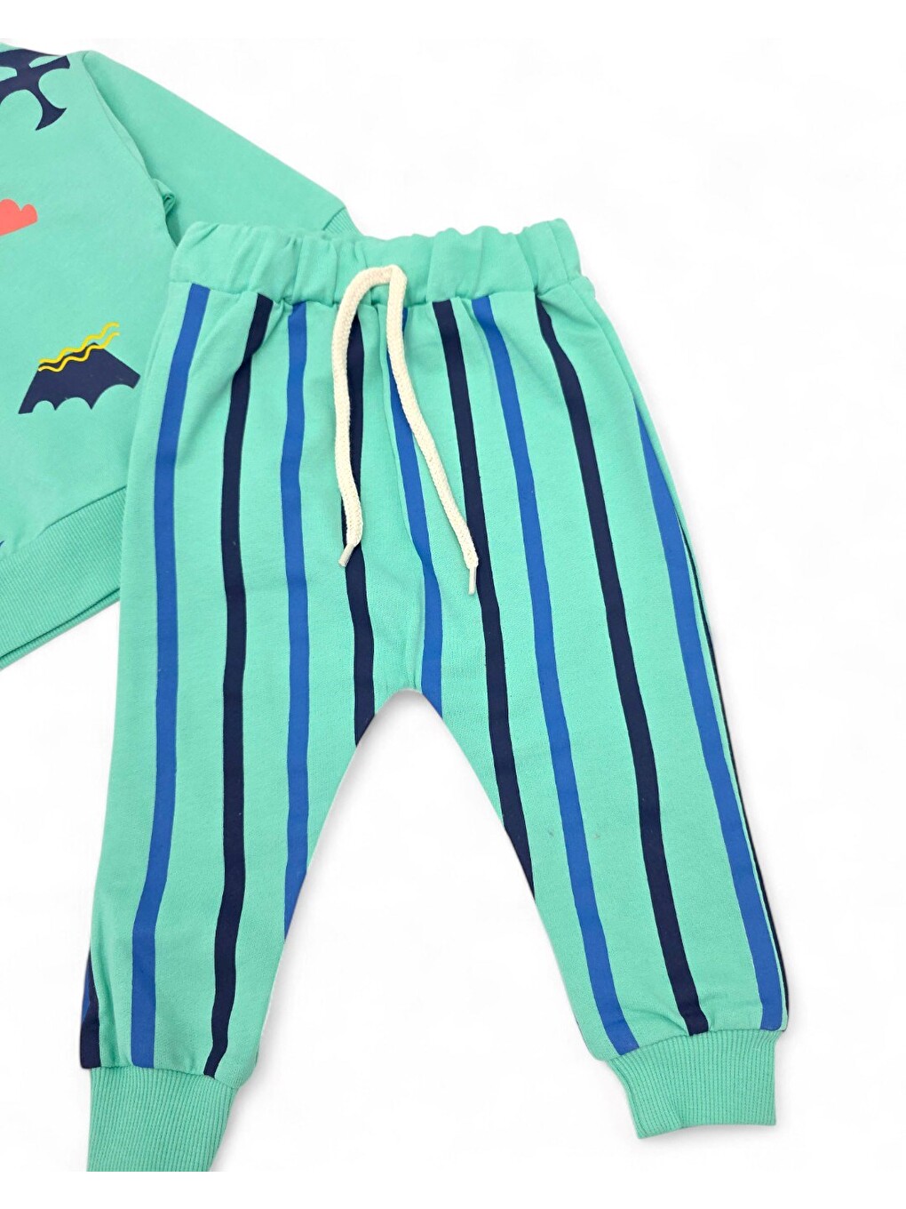Yeşil Erkek Bebek Mevsimlil Baskılı Sweatshirt, Çizgili Altlı 6-9-12-18-24 Ay 2'li Alt Üst Takım-3