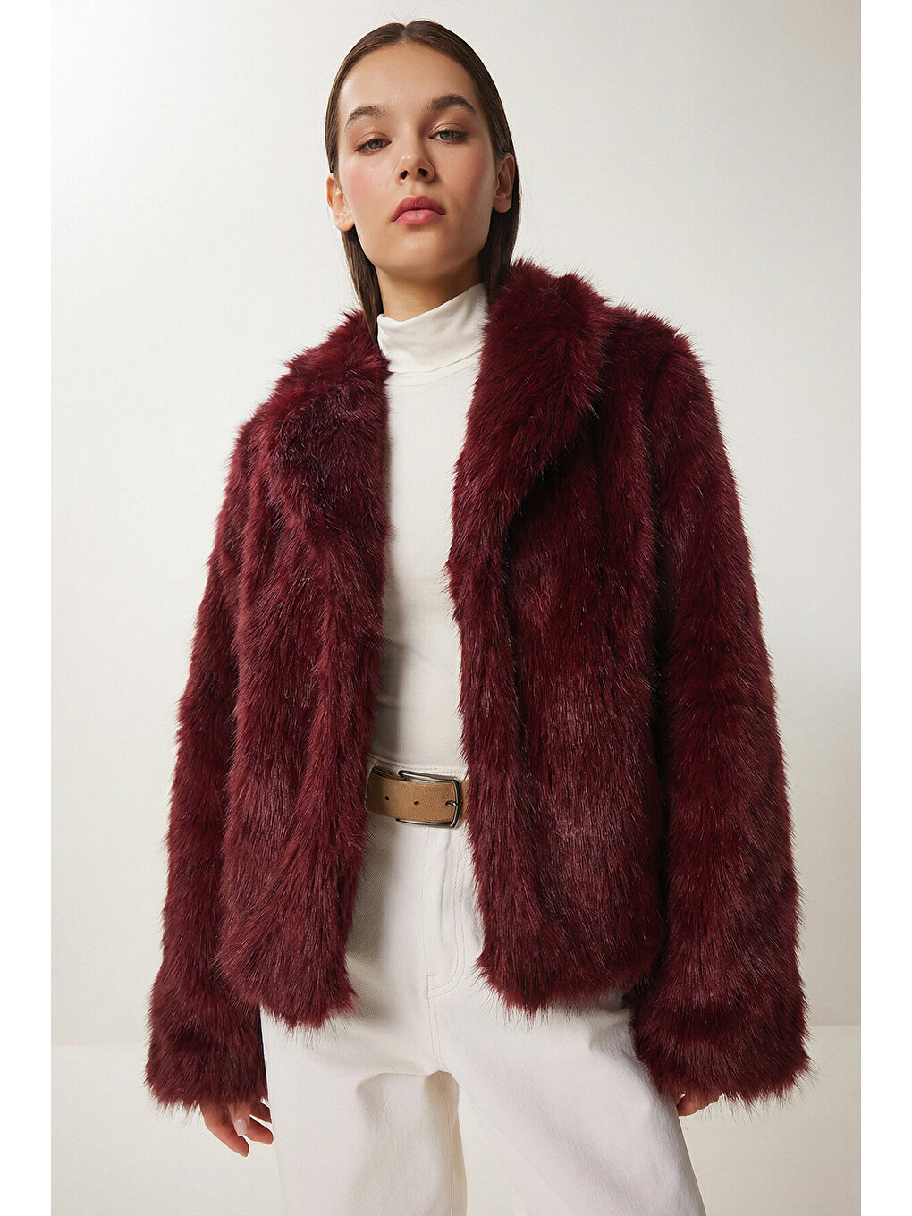 Bordo Suni Kürk Ceket BORDO LAX0001-3