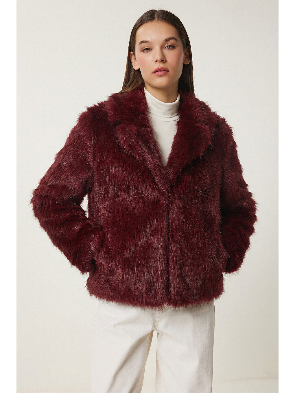 Bordo Suni Kürk Ceket BORDO LAX0001-4