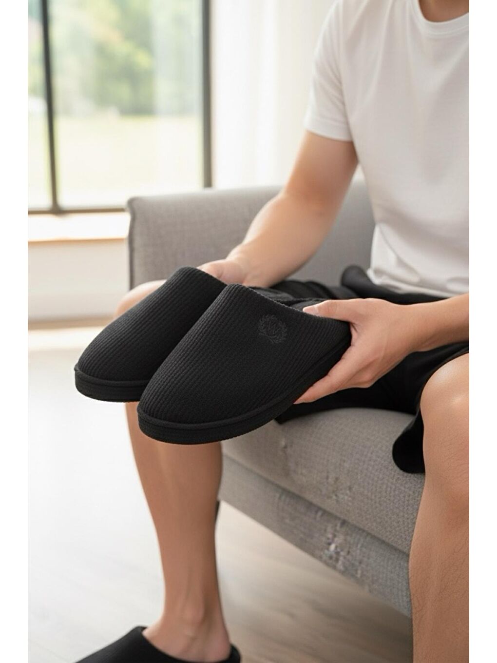 Siyah Wars Pofuduk Fitilli Ev Terliği Erkek Ses Yapmaz Taban Yıkanabilir Misafir Terliği-1