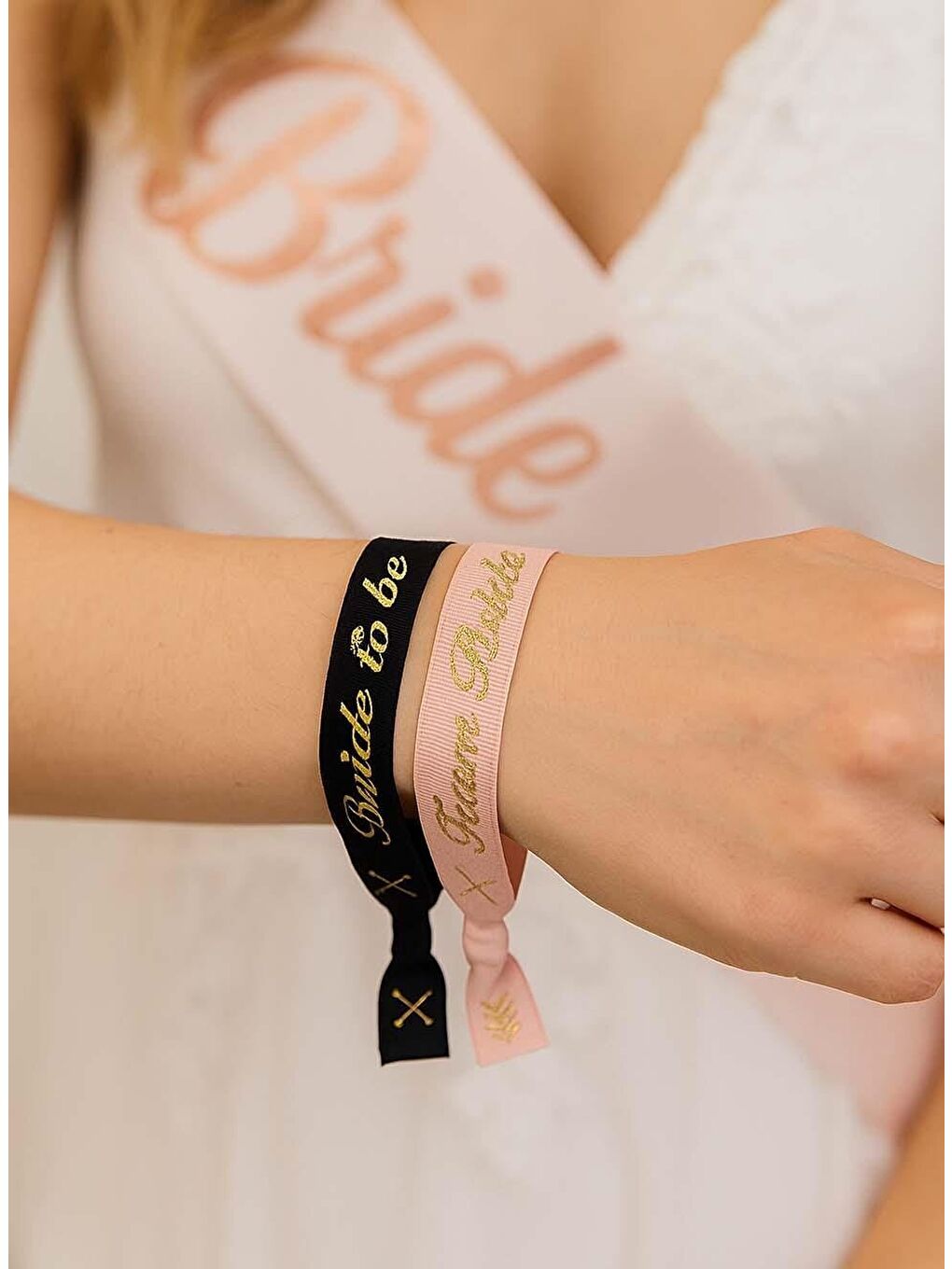 Pembe Bride Bileklik Bekarlığa Veda Parti Aksesuarı Bride-Team Bride Bileklik 5'li Rose Altın