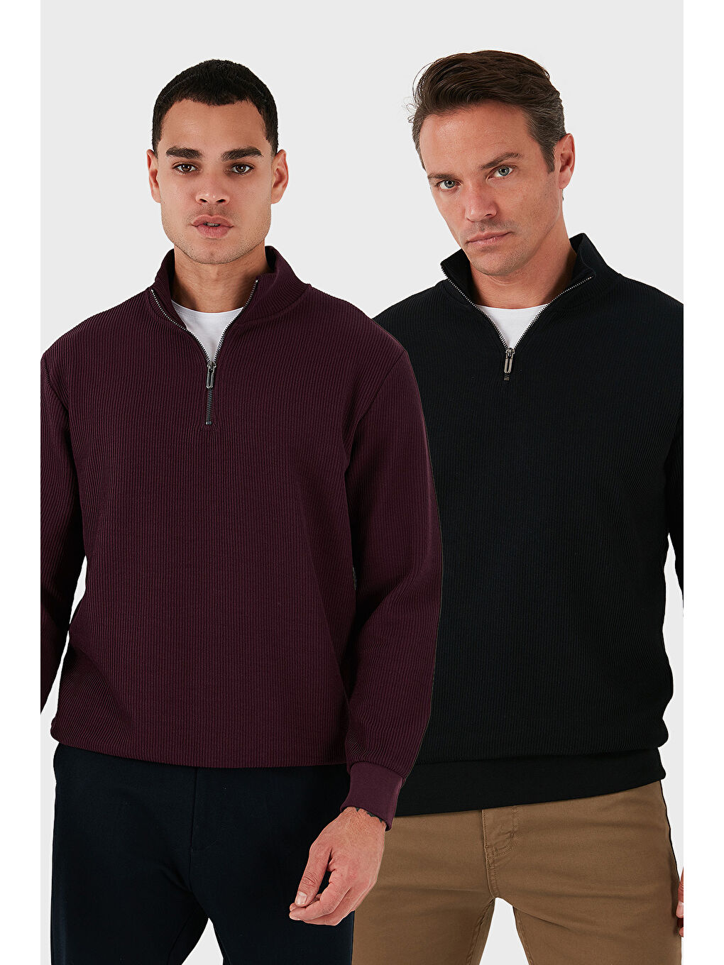 Kırmızı Pamuklu Regular Fit Yarım Fermuarlı Dik Yaka 2'li Paket Sweat 5905716S2