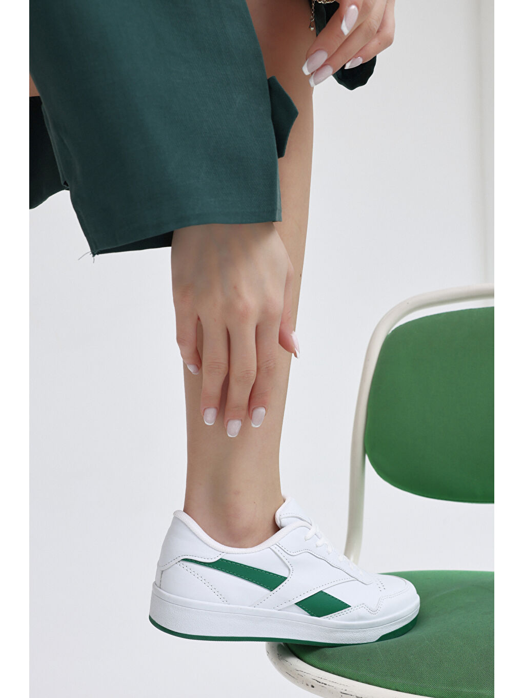 Unisex Beyaz Yeşil Rahat Kalıp Termo Taban Bağcıklı Spor Ayakkabı-2