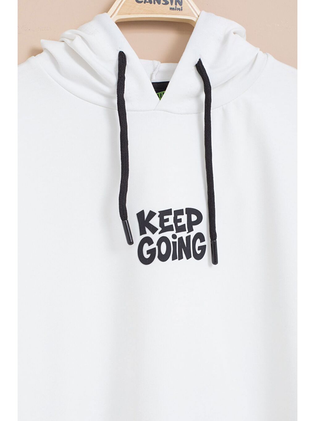Beyaz Erkek Çocuk Keep Going Yazılı Şeritli Erkek Çocuk Kapüşonlu Eşofman Takımı 23417-1