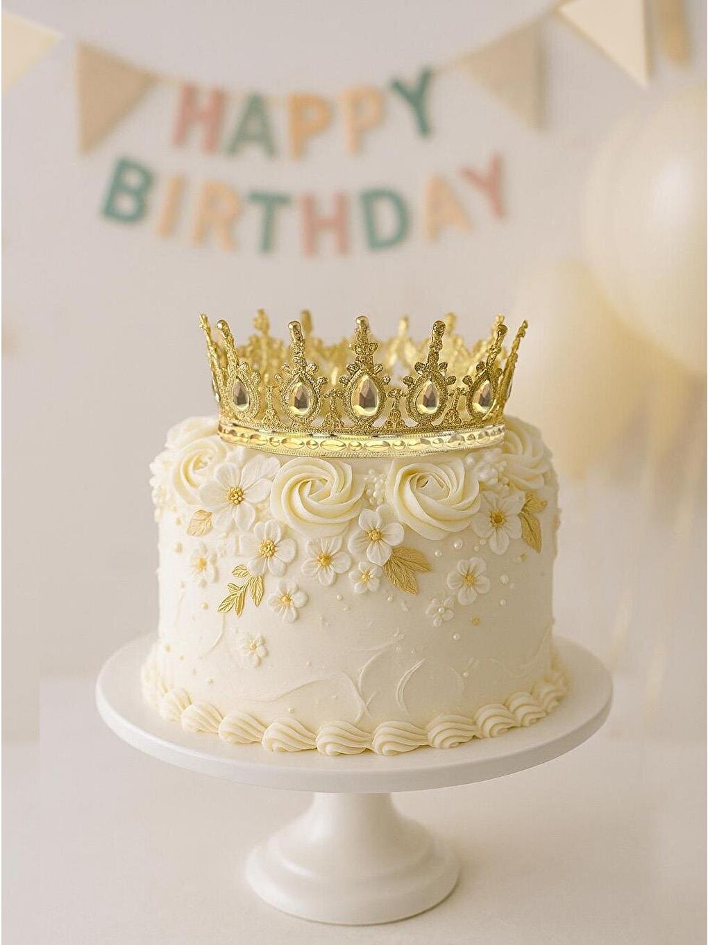 Sarı Pasta Üstü Tacı Mika Doğum Günü Taç Gold